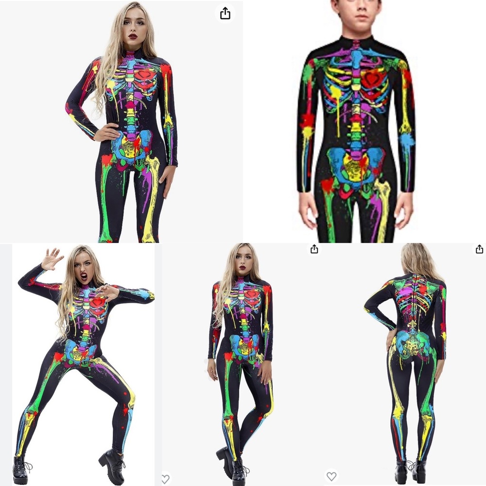 Skeleton Halloween Costume Catsuit Bodysuit Cosplay Jumpsuits Unisex Size S